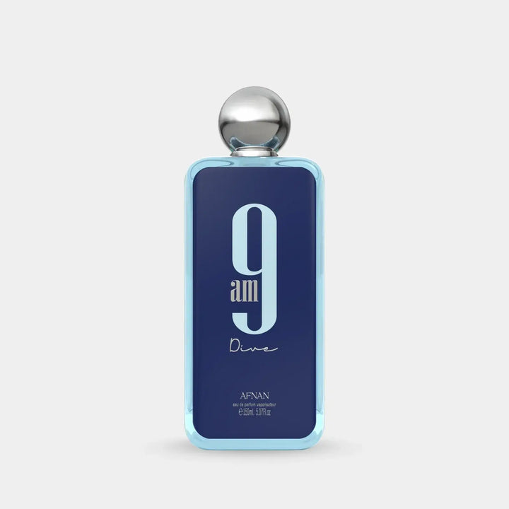 9 AM Dive fragrance bottle showcasing invigorating citrus and aquatic notes for a refreshing scent.