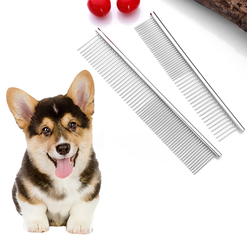 Stainless Steel Dog & Cat Grooming Comb – Long Hair Fur Removal Dematting Brush