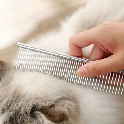 Stainless Steel Dog & Cat Grooming Comb – Long Hair Fur Removal Dematting Brush