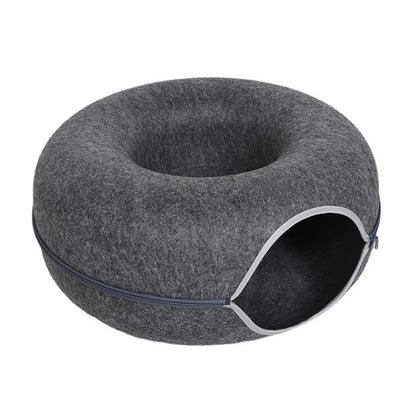 Donut Cat Bed & Tunnel – Interactive Felt House for Cats & Kittens