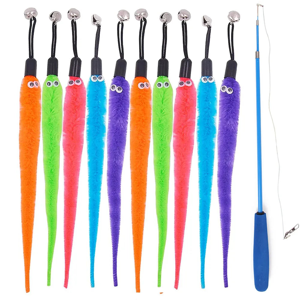 Replaceable Plush Cat Toy Worm Heads – Funny Cat Stick Accessories (5/6/10/11 Pcs)