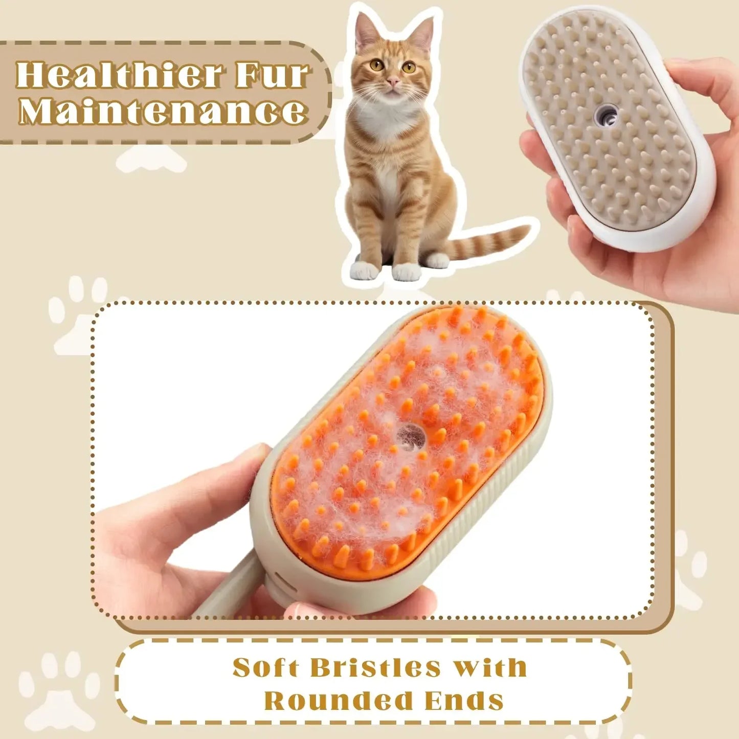 3-in-1 Steam Spray Pet Massage Brush – Hair Removal Comb for Cats & Dogs