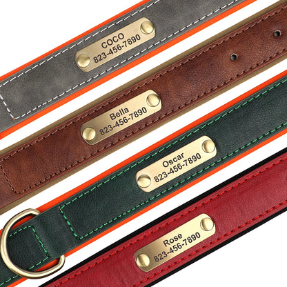 Personalized PU Leather Dog Collar with Free Engraved ID Tag