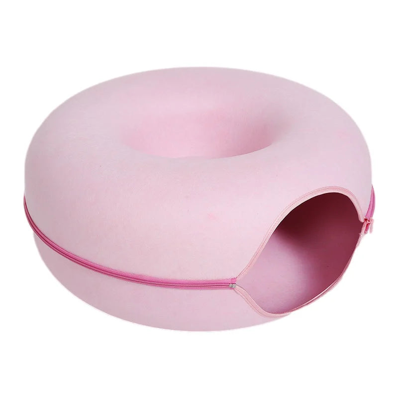 Donut Cat Bed & Tunnel – Interactive Felt House for Cats & Kittens