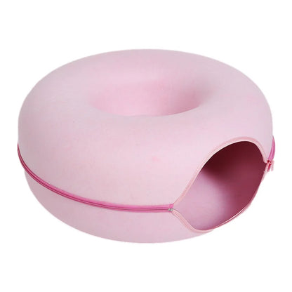 Donut Cat Bed & Tunnel – Interactive Felt House for Cats & Kittens