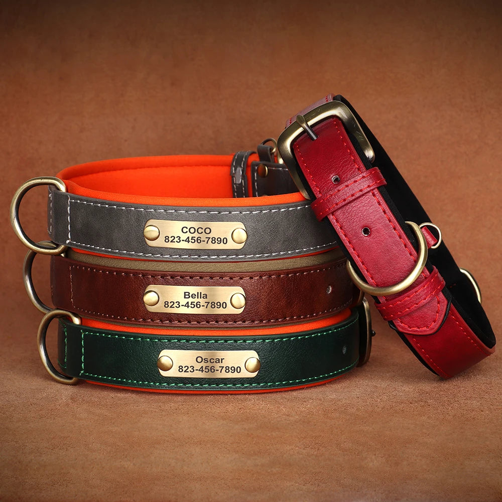 Personalized PU Leather Dog Collar with Free Engraved ID Tag