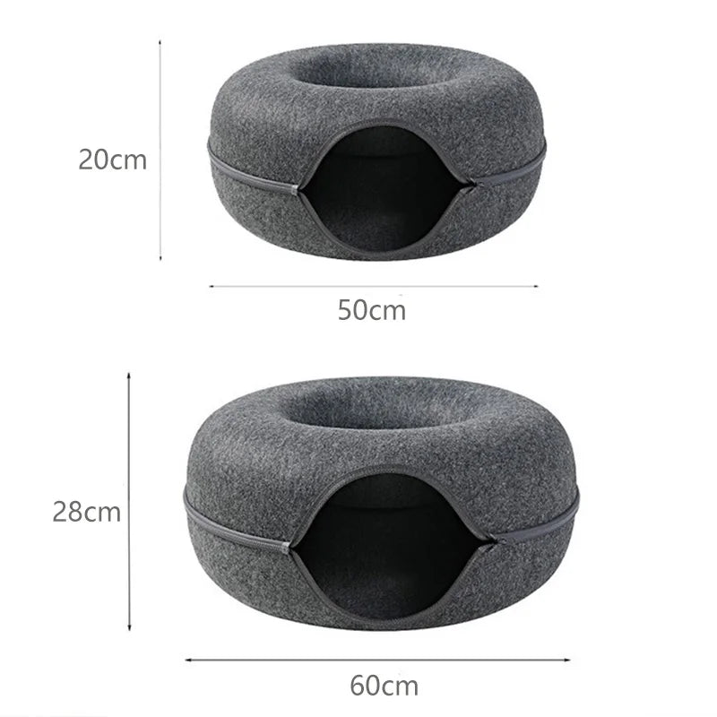 Donut Cat Bed & Tunnel – Interactive Felt House for Cats & Kittens