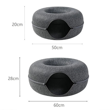 Donut Cat Bed & Tunnel – Interactive Felt House for Cats & Kittens