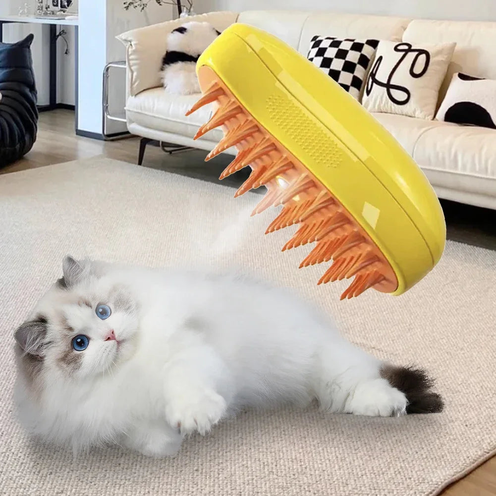 3-in-1 Steam Spray Pet Massage Brush – Hair Removal Comb for Cats & Dogs