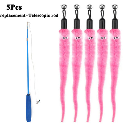 Replaceable Plush Cat Toy Worm Heads – Funny Cat Stick Accessories (5/6/10/11 Pcs)