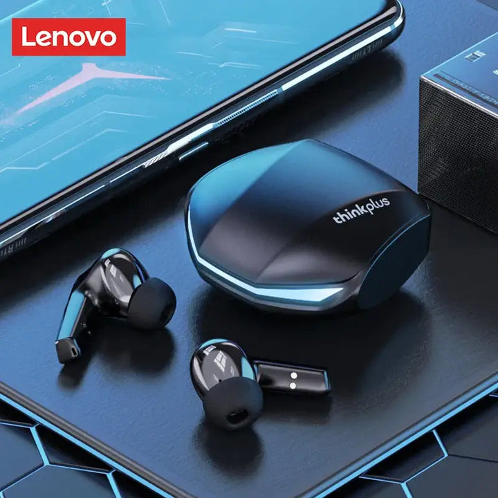 Lenovo GM2 Pro 5.3 Bluetooth Earbuds – Wireless Gaming Headset with Mic on a stylish black surface.