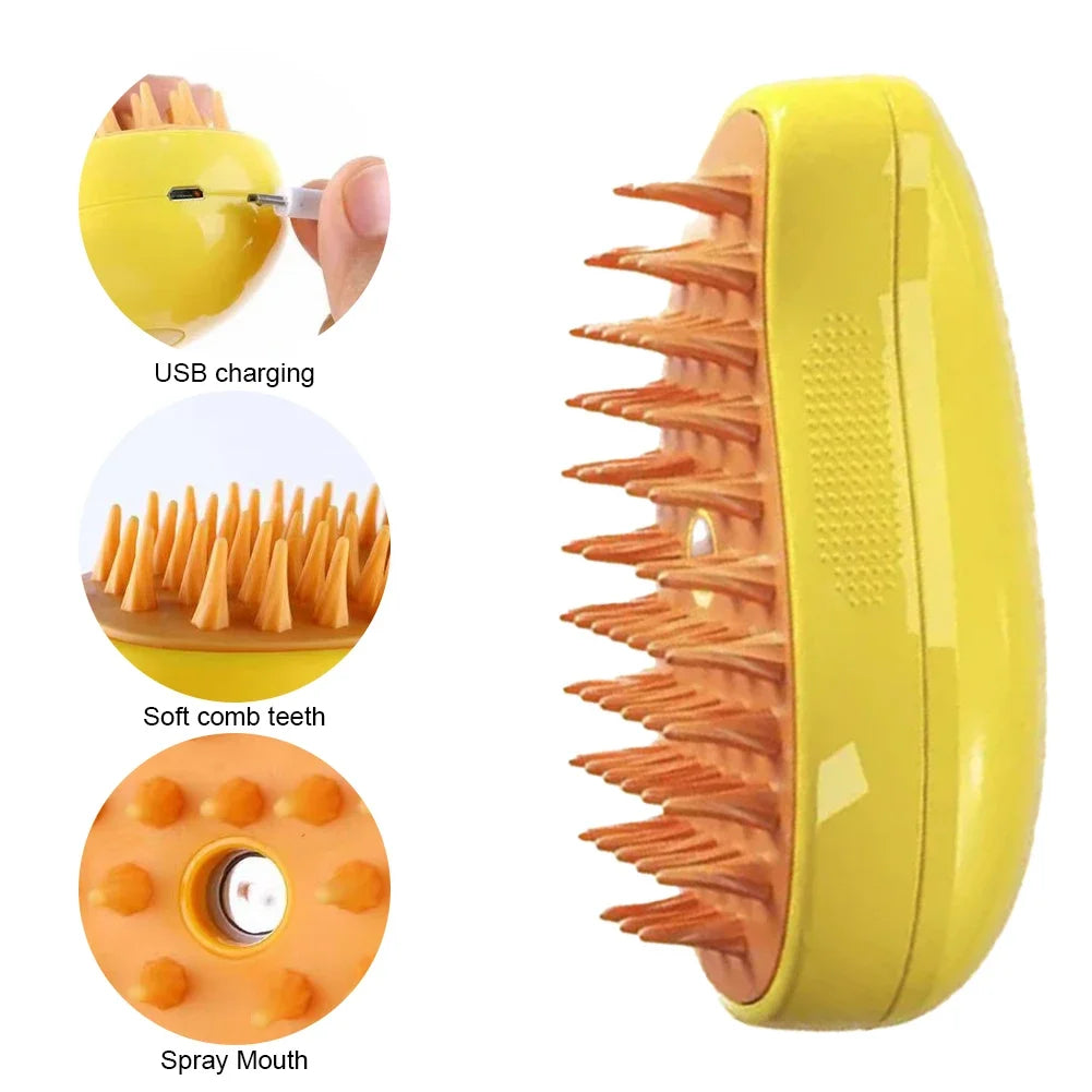 3-in-1 Steam Spray Pet Massage Brush – Hair Removal Comb for Cats & Dogs