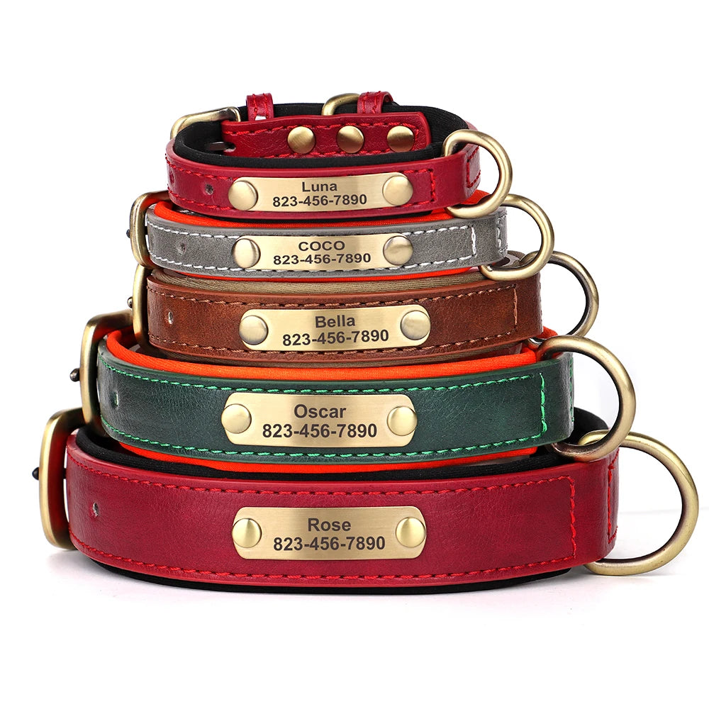 Personalized PU Leather Dog Collar with Free Engraved ID Tag