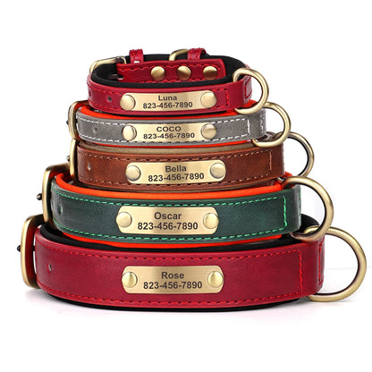 Personalized PU Leather Dog Collar with Free Engraved ID Tag