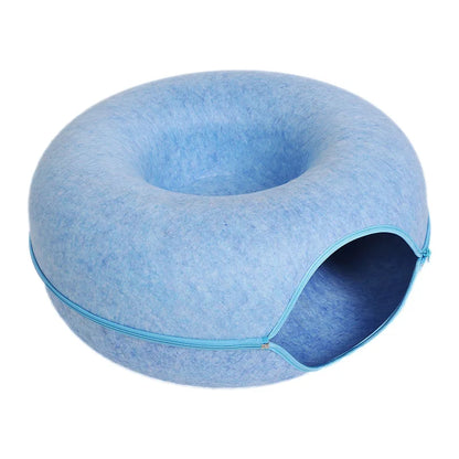 Donut Cat Bed & Tunnel – Interactive Felt House for Cats & Kittens