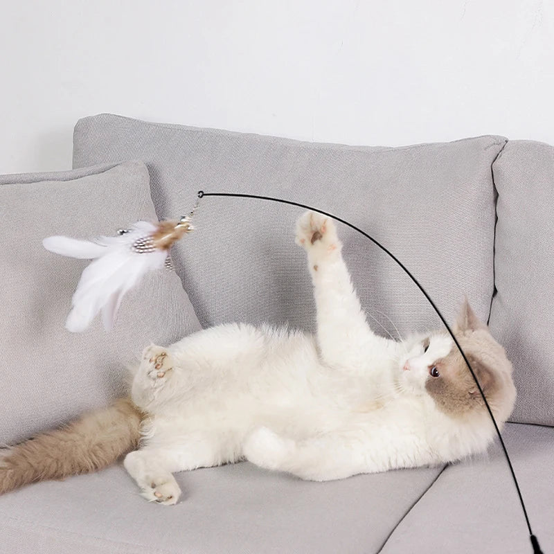 Cat Teaser Wand with Bell – Replaceable Feather Head