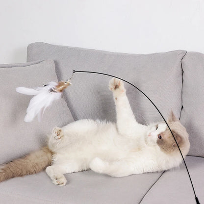 Cat Teaser Wand with Bell – Replaceable Feather Head