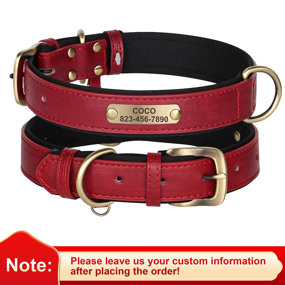 Personalized PU Leather Dog Collar with Free Engraved ID Tag