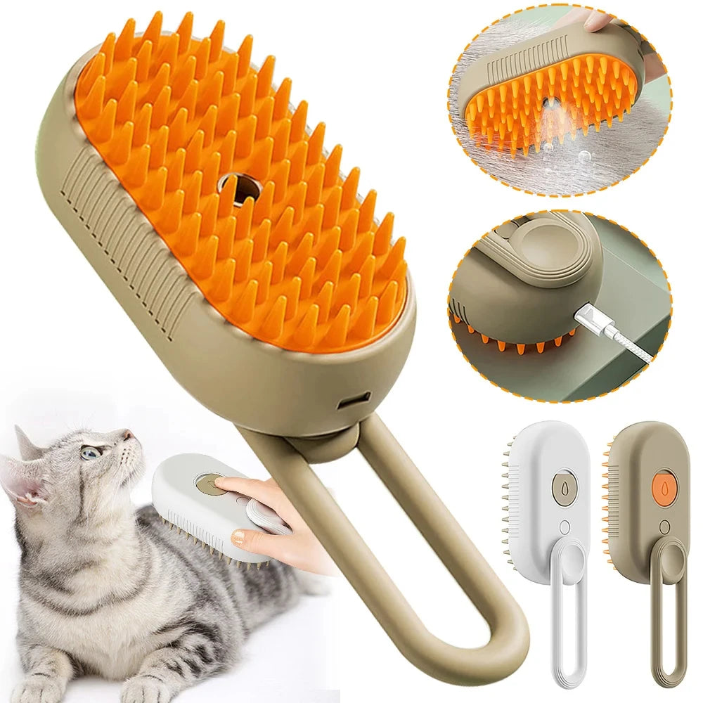 3-in-1 Steam Cat Brush & Grooming Comb