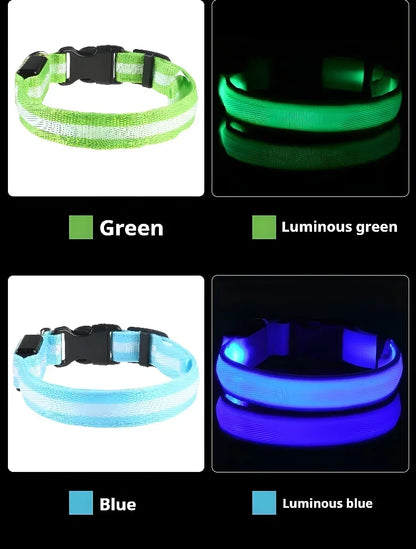 LED Nylon Dog Collar – Glow in the Dark Safety Collar
