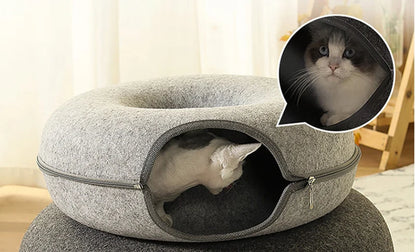 Donut Cat Bed & Tunnel – Interactive Felt House for Cats & Kittens