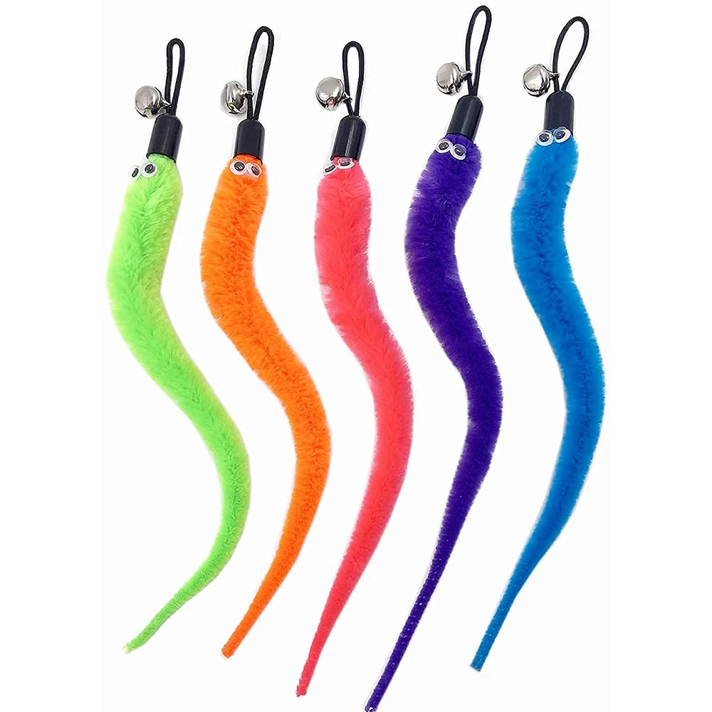 Replaceable Plush Cat Toy Worm Heads – Funny Cat Stick Accessories (5/6/10/11 Pcs)