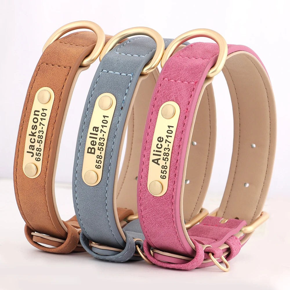 Personalized PU Leather Dog Collar with Free Engraved ID Tag