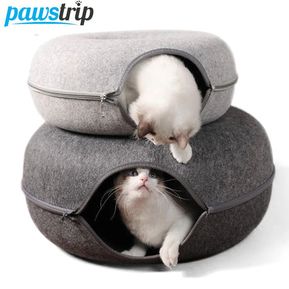 Donut Cat Bed & Tunnel – Interactive Felt House for Cats & Kittens