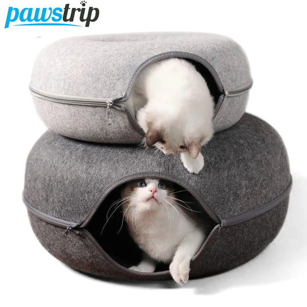 Donut Cat Bed & Tunnel – Interactive Felt House for Cats & Kittens