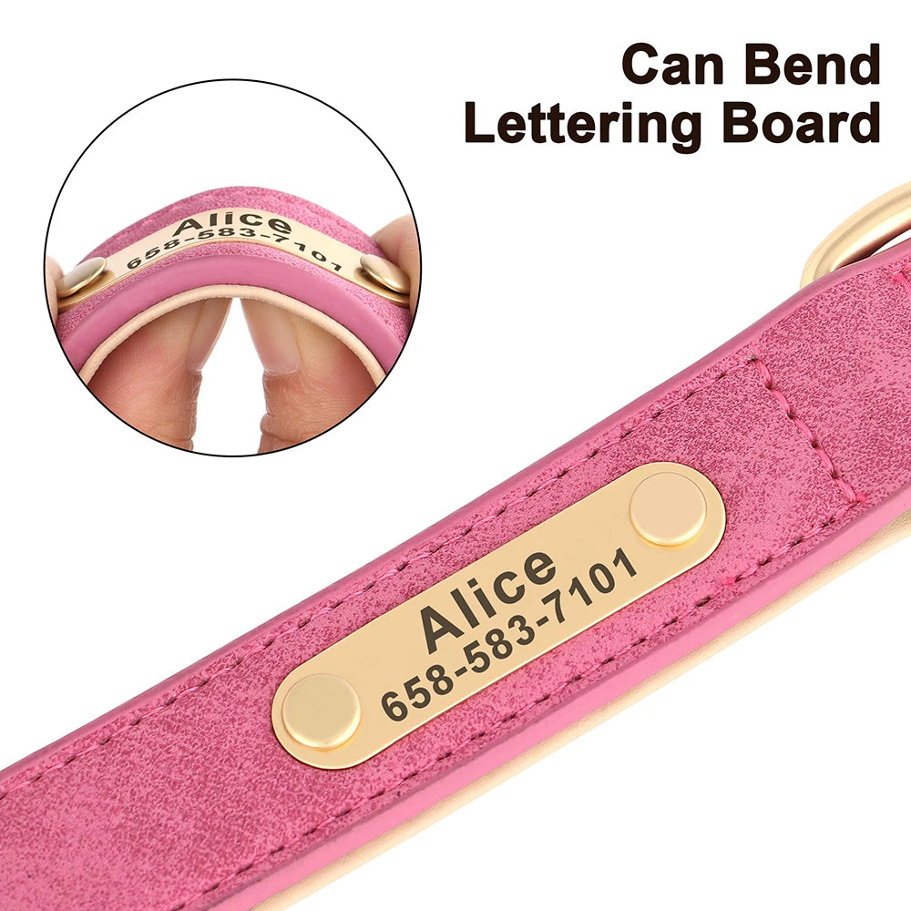Personalized PU Leather Dog Collar with Free Engraved ID Tag
