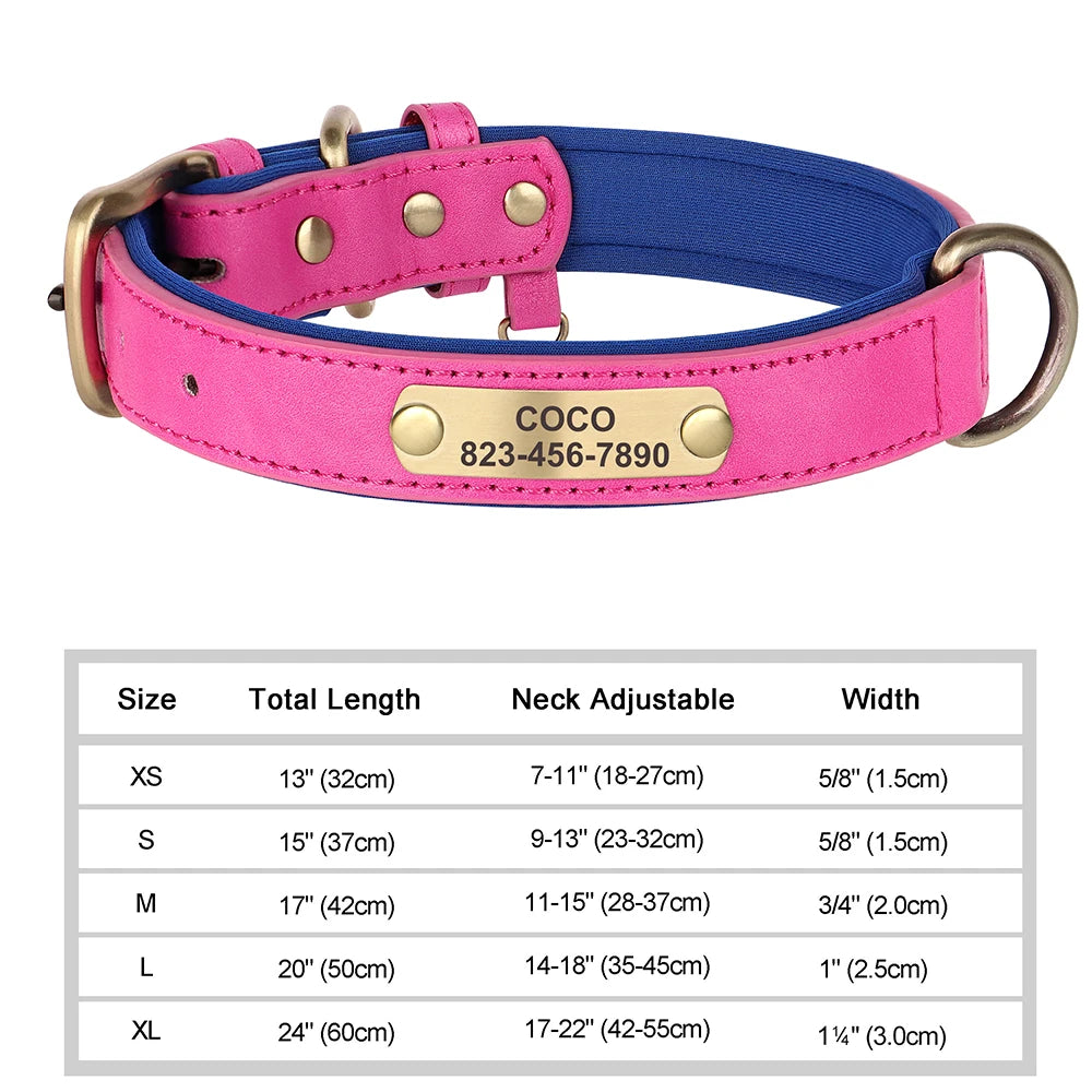 Personalized PU Leather Dog Collar with Free Engraved ID Tag