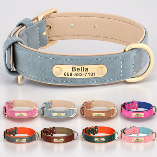Personalized PU Leather Dog Collar with Free Engraved ID Tag