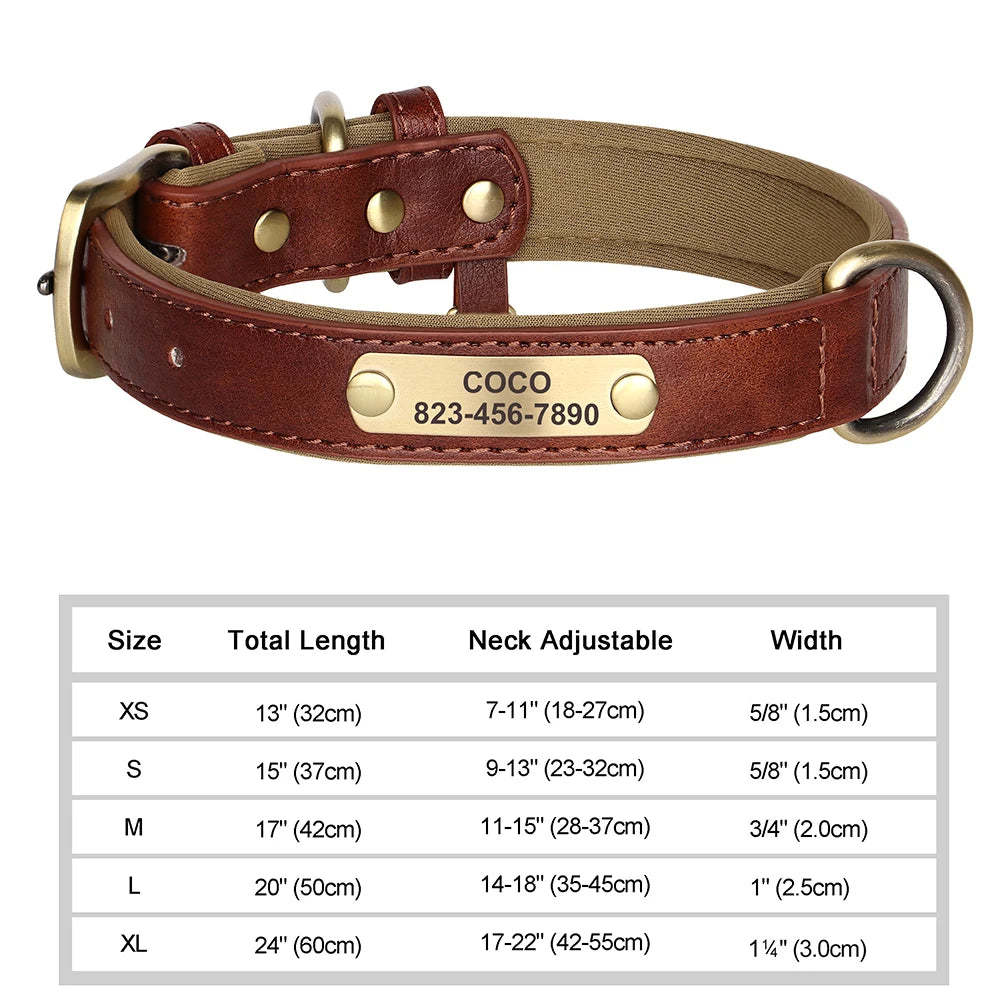 Personalized PU Leather Dog Collar with Free Engraved ID Tag