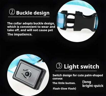 LED Nylon Dog Collar – Glow in the Dark Safety Collar