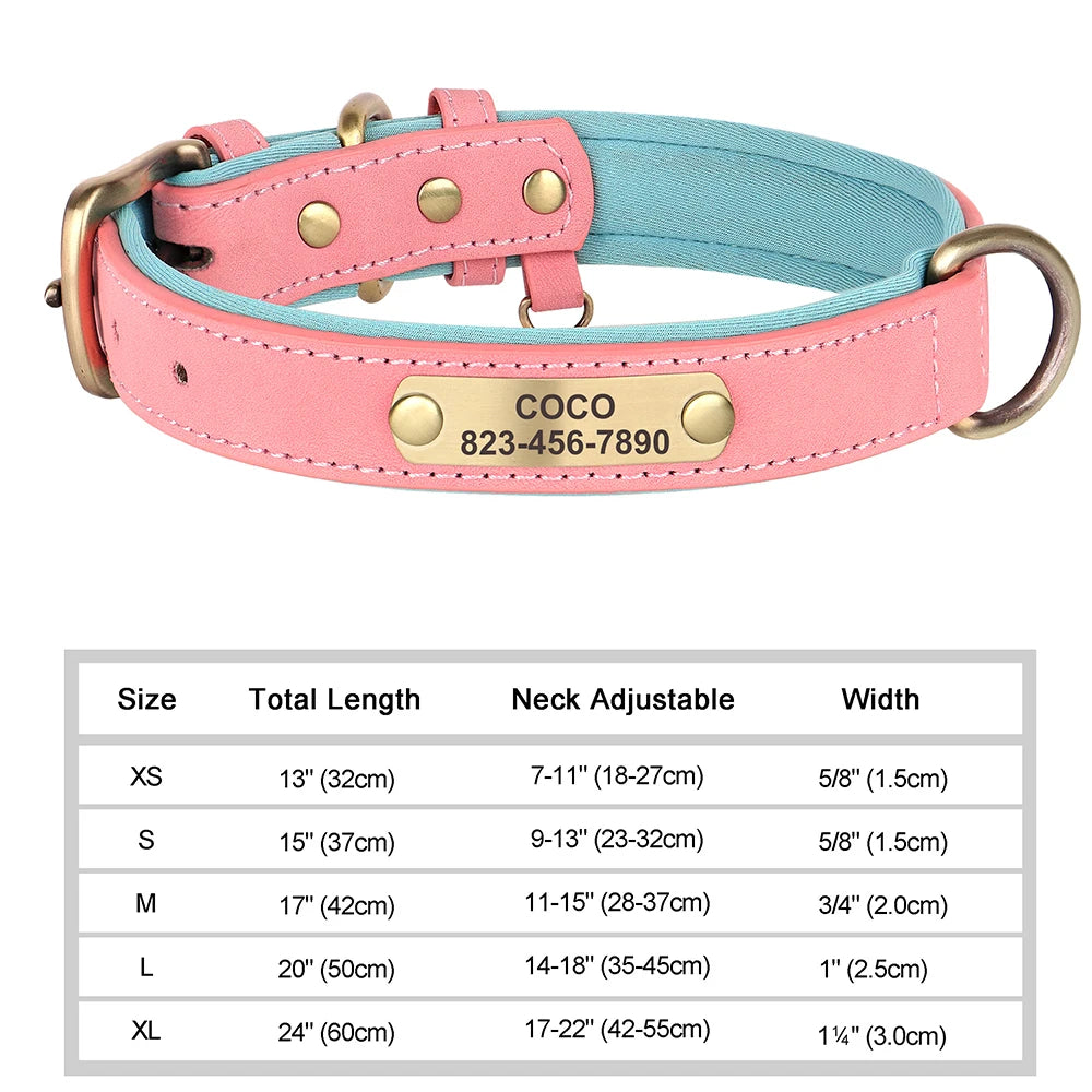 Personalized PU Leather Dog Collar with Free Engraved ID Tag
