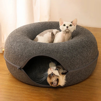 Donut Cat Bed & Tunnel – Interactive Felt House for Cats & Kittens