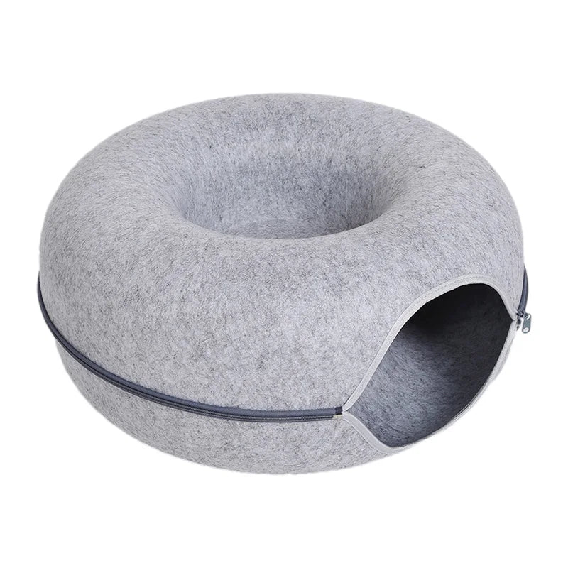 Donut Cat Bed & Tunnel – Interactive Felt House for Cats & Kittens