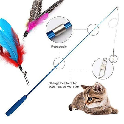 Telescopic 3-Section Cat Teaser Wand – Interactive Kitten Toy