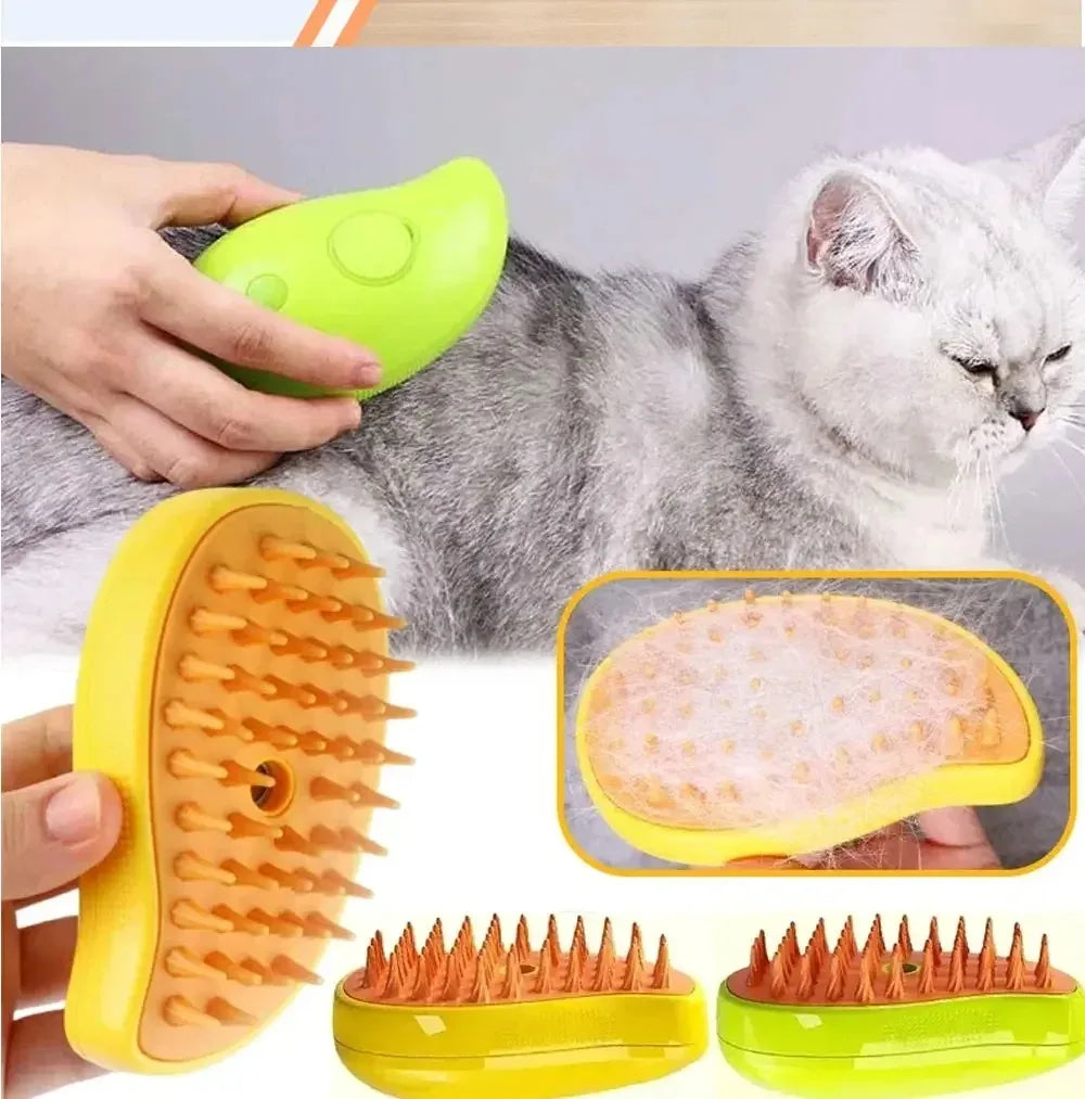 3-in-1 Electric Steam Pet Brush – Grooming & Massage Tool for Cats & Dogs