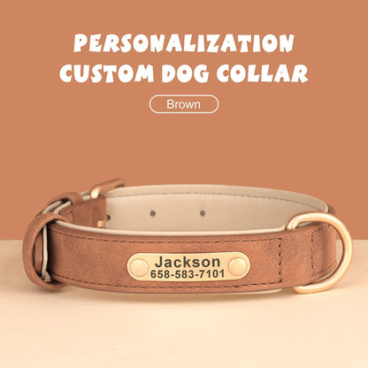 Personalized PU Leather Dog Collar with Free Engraved ID Tag
