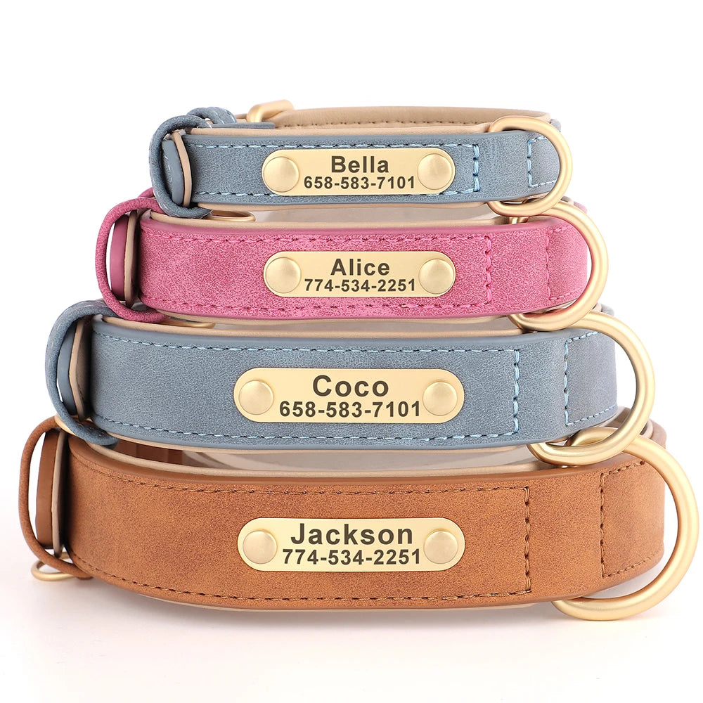 Personalized PU Leather Dog Collar with Free Engraved ID Tag