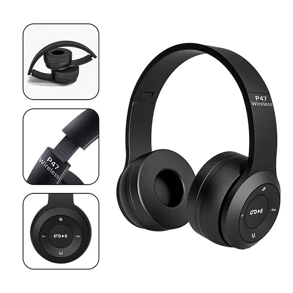 P47 Wireless Headphones – Bluetooth 5.0 Foldable HIFI Stereo Bass Earphones