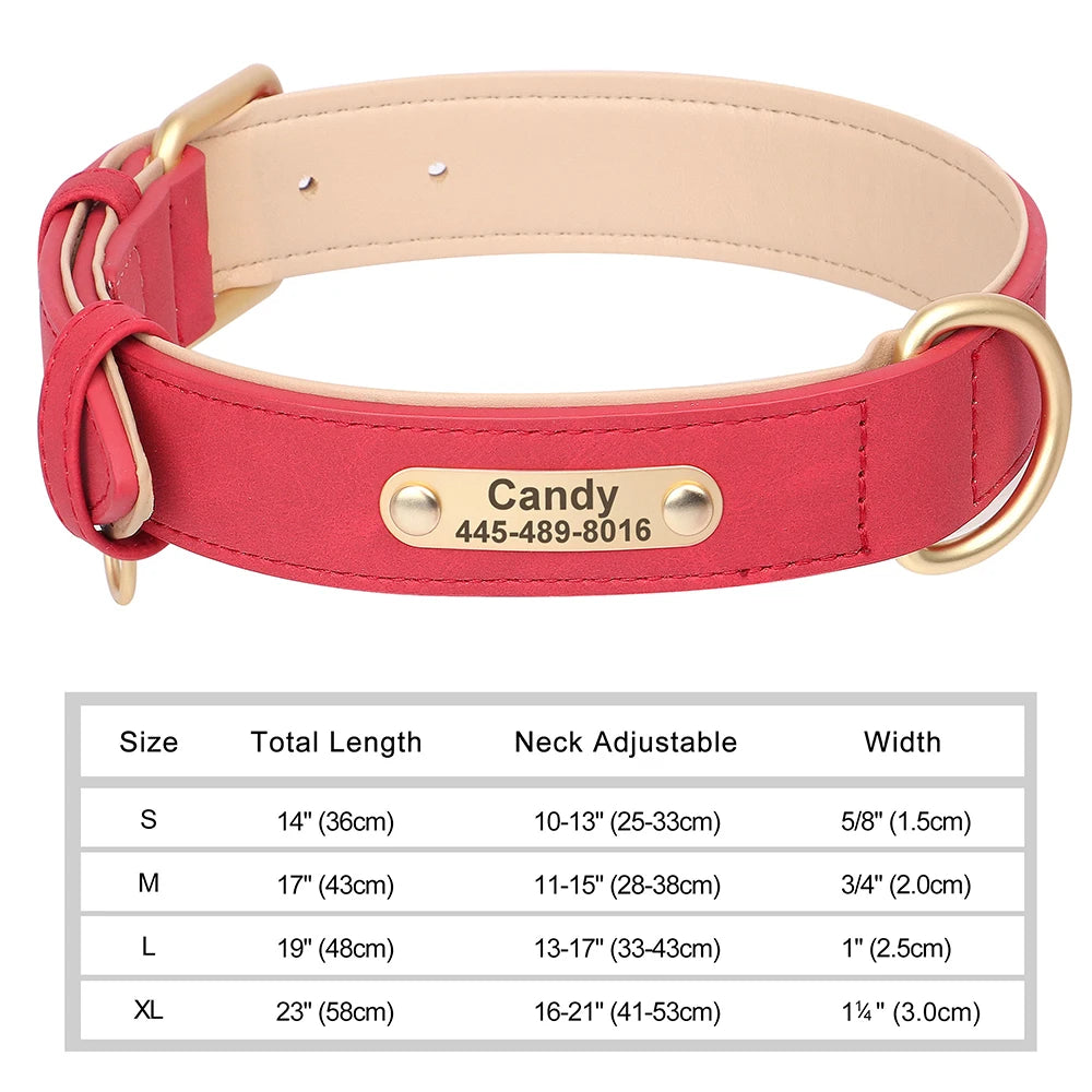 Personalized PU Leather Dog Collar with Free Engraved ID Tag