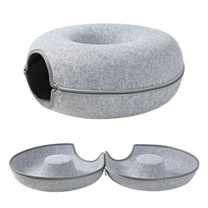 Donut Cat Bed & Tunnel – Interactive Felt House for Cats & Kittens