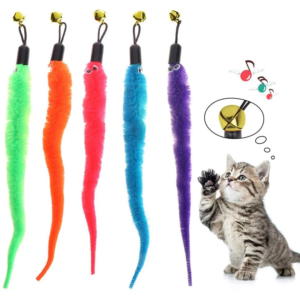Replaceable Plush Cat Toy Worm Heads – Funny Cat Stick Accessories (5/6/10/11 Pcs)