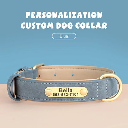 Personalized PU Leather Dog Collar with Free Engraved ID Tag