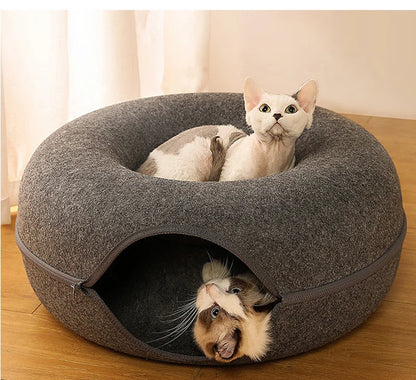 Donut Cat Bed & Tunnel – Interactive Felt House for Cats & Kittens