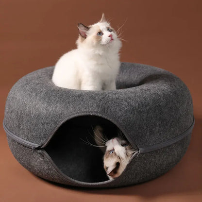 Donut Cat Bed & Tunnel – Interactive Felt House for Cats & Kittens