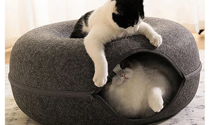Donut Cat Bed & Tunnel – Interactive Felt House for Cats & Kittens
