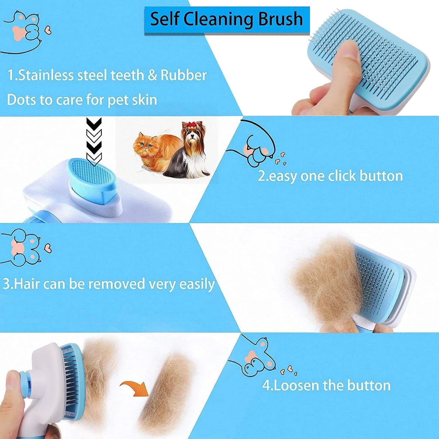 Dog & Cat Hair Remover Brush – Grooming Comb for Long-Haired Pets